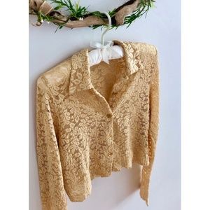 Vintage Golden Flower Laced Blouse